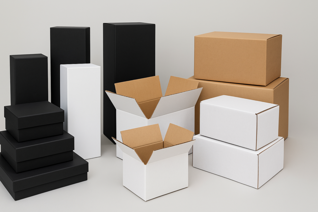 Range of stock packaging boxes stored on shelves – stock boxes NZ
