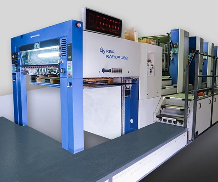 Large-format KBA 1620 printing press running high-quality litho sheets for packaging production.